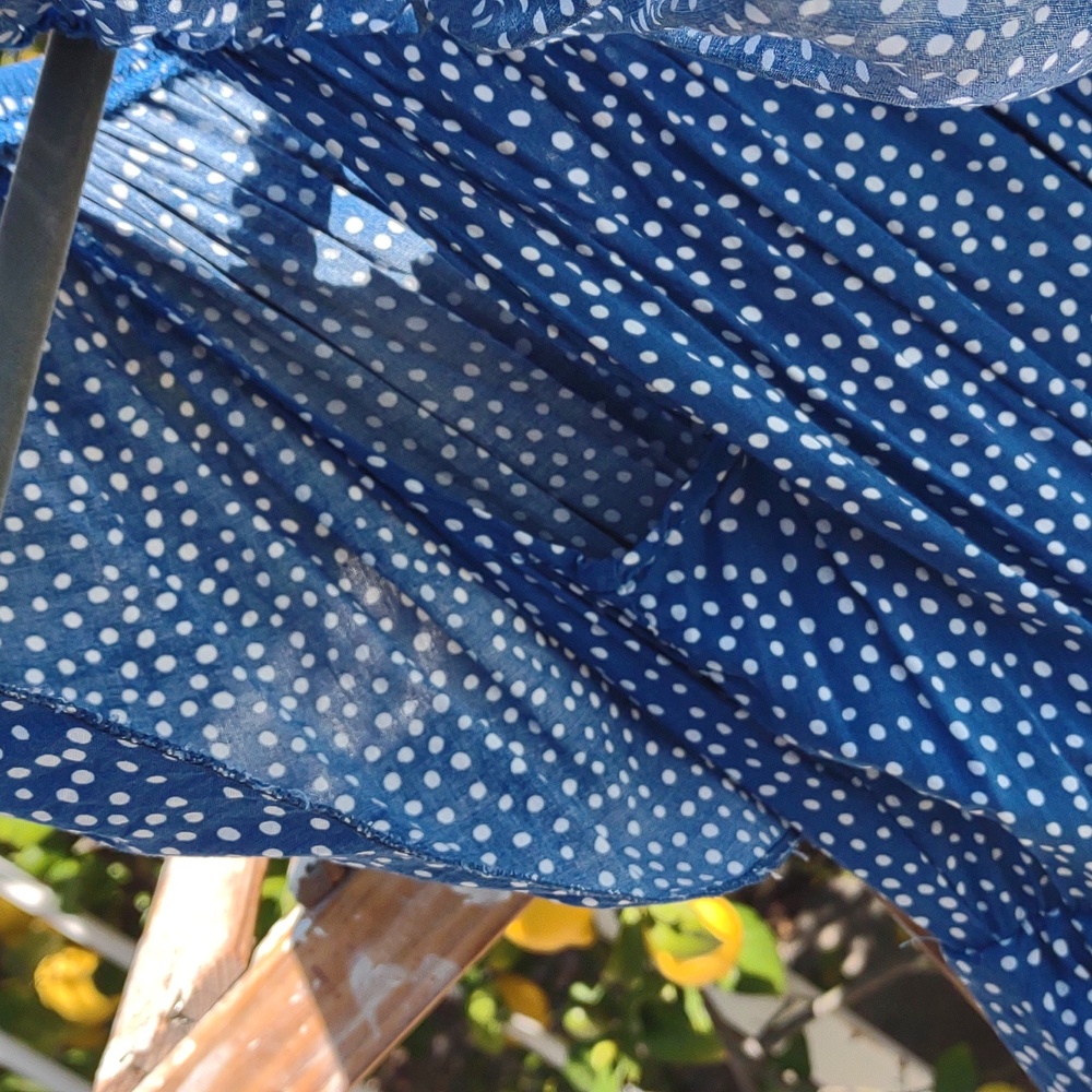 Blue Polka-Dot Tiered Peasant Dress L - Picture 7 of 8